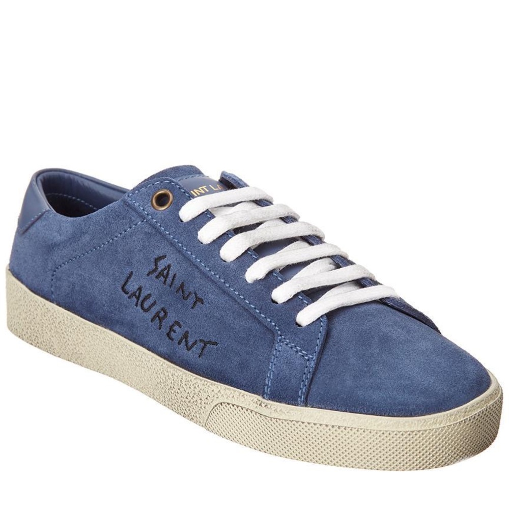 Saint Laurent Women's Blue Court Classic Logo Suede Sneaker